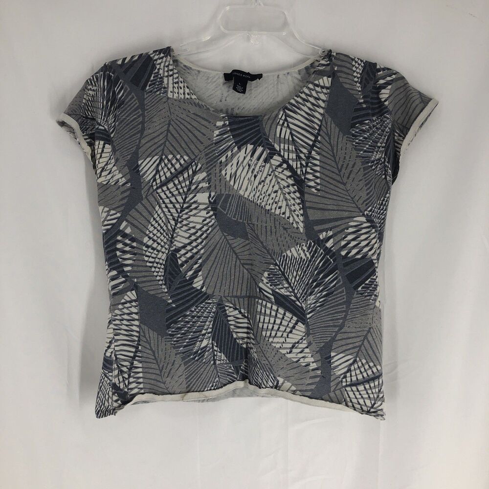 Jones Wear Leaf Print Blouse Womens Size Large Short Sleeve